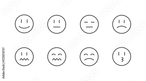 Emotion icons set in outline style – linear, mood, feelings illustrations