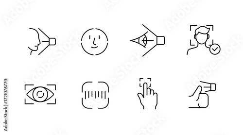Vision assessment outline icons set – eye health, diagnostic, testing symbols