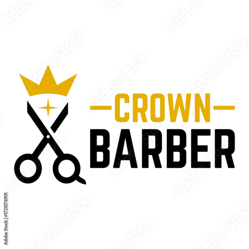 crown barber flat minimalist logo design