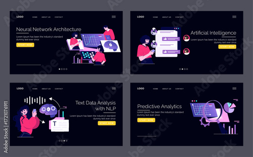 AI Concepts in Web Design Vector Illustration Set