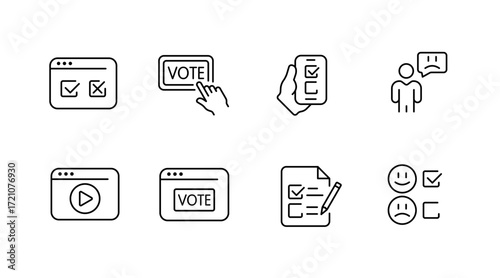 Voting and election linear icons set – outline, filled, democratic symbols