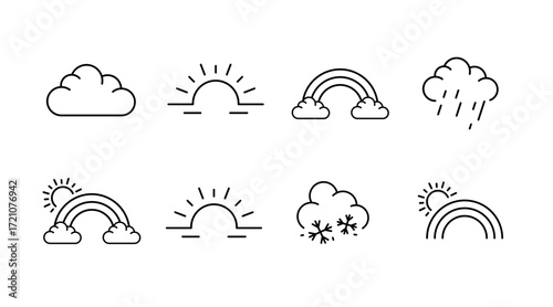 Weather outline icons set – climate, forecast, meteorology symbols
