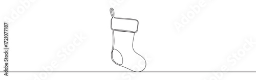 Christmas sock for gifts. Christmas stocking stuffer continuous one line drawing.