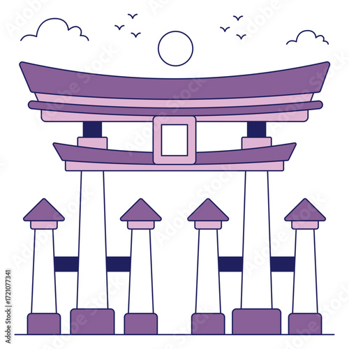A trendy design icon of itsukushima shrine