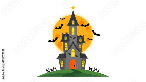 Spooky Halloween Castle: A haunting castle silhouette against an ominous moon, casting shadows and inviting tales of the season.