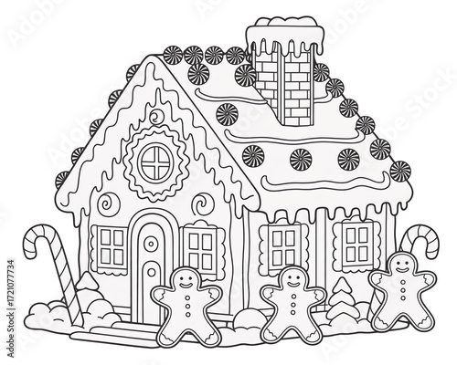 Gingerbread House Coloring Page with Gingerbread Men