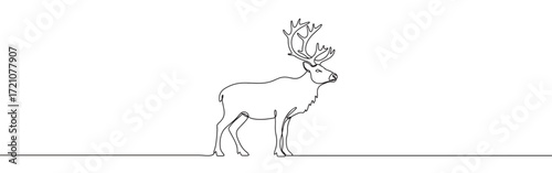 Deer line art. Reindeer continuous one line drawing.