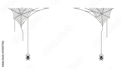 Spider Web Duo: The eerie elegance of nature's architectural wonder, captured in a minimalist illustration featuring two intricate spiderwebs. The scene evokes mystery and the artistry of life.