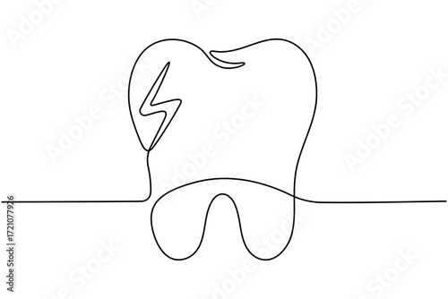 Human single tooth continuous one line drawing minimalist smile healthy dental  vector illustration