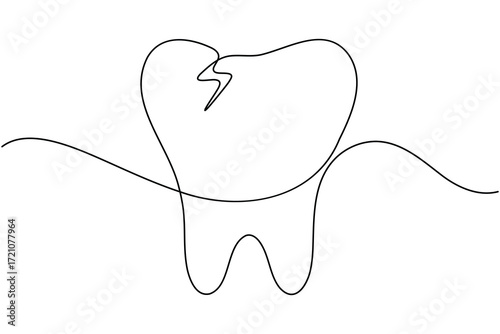 Human single tooth continuous one line drawing minimalist smile healthy dental  vector illustration