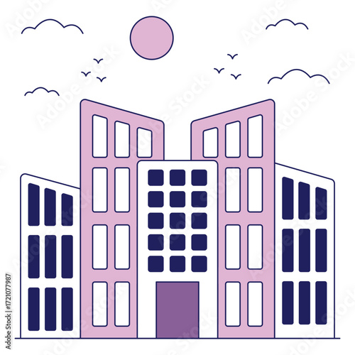 A trendy design icon of commercial building