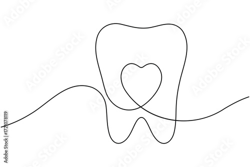 Human single tooth continuous one line drawing minimalist smile healthy dental  vector illustration