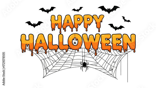 Happy Halloween Greeting Card: A festive, illustrative Halloween greeting card with an engaging and vivid font design, adorned with spooky elements and a touch of dark charm.