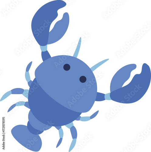 Vibrant blue cartoon lobster illustration with prominent claws antennae and segmented tail.