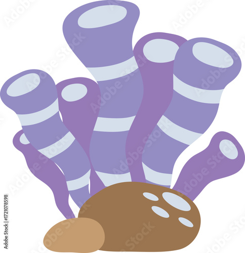 Vibrant Purple and Light Blue Striped Coral Illustration.