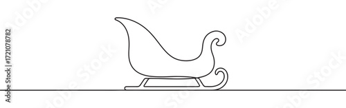 Santa's sleigh line art. Sleigh continuous one line drawing.