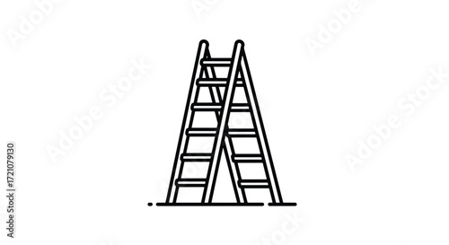A simple and clean outline icon of a step ladder, symbolizing progress, climbing, construction, and reaching higher levels.