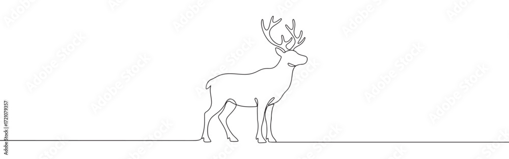 Fototapeta premium Deer line art. Reindeer continuous one line drawing.