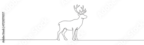Deer line art. Reindeer continuous one line drawing.