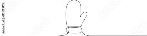 Mitten line art. Winter background. Gloves continuous one line drawing.