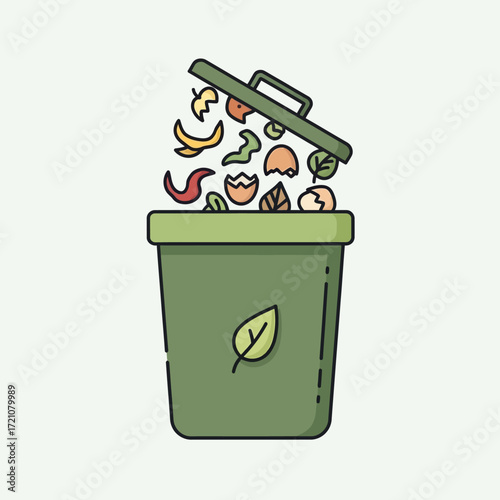 Capturing organic waste for a greener planet, this compost bin illustration embodies eco-friendly living and sustainable practices.
