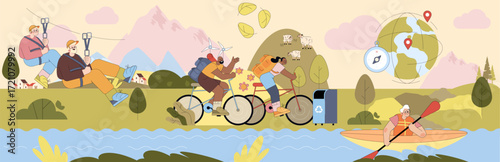 Adventure and Eco-friendly Activities Vector Illustration