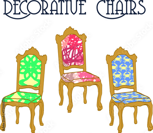 Colorful Ornate Decorative Chairs Set