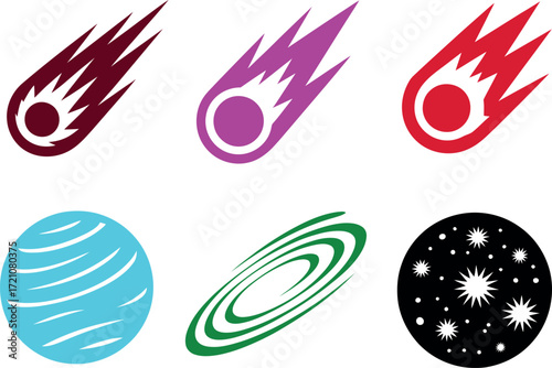 Cosmic wonders: A collection of colorful comets, planets, and galaxies in space.