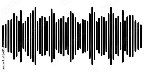A vibrant soundwave visualization with smooth vertical bars in gradient colors, transitioning from cyan to blue to purple to pink. The waveform is symmetrical, glowing softly against a clean white bac