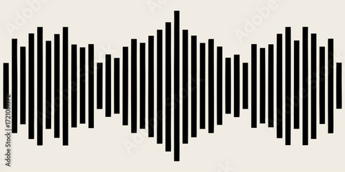 A vibrant soundwave visualization with smooth vertical bars in gradient colors, transitioning from cyan to blue to purple to pink. The waveform is symmetrical, glowing softly against a clean white bac