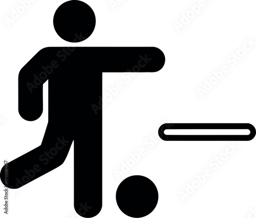 Stylized silhouette of a person kicking a soccer ball in motion
