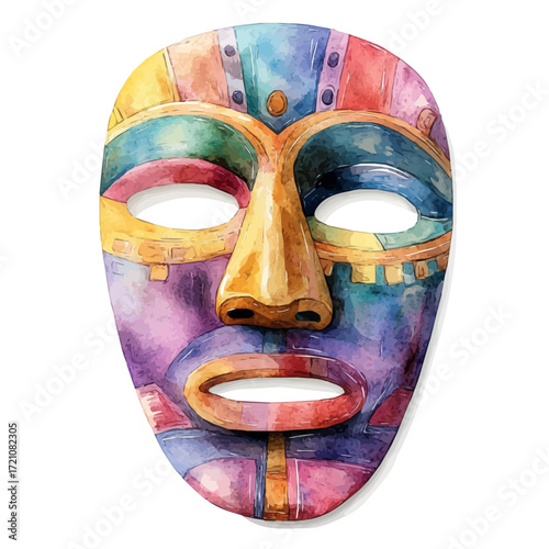 Bolivian Golden Masks, watercolor illustration vector, isolated on a white background.