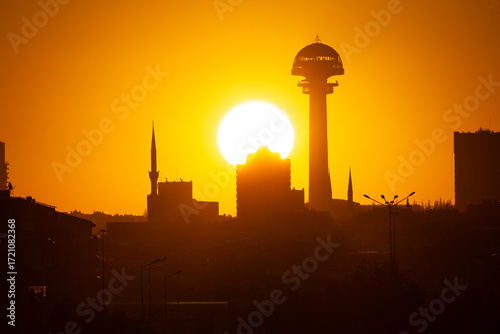 Atakule, sunset, city, sky, sunrise, silhouette, sun, skyline, architecture, urban, industry, buildings, night, building, industrial, landscape, factory, clouds, pollution, tower, dawn, cityscape, smo