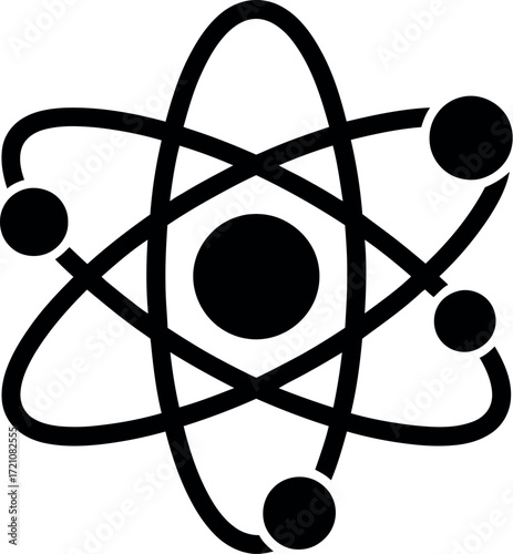 Stylized atomic structure representing science and energy