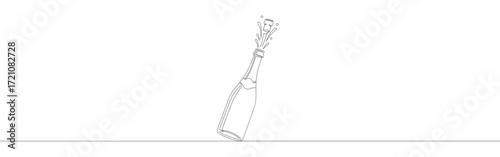 Champagne explosion continuous one line drawing. Design for New Year, Christmas, celebration, festival.