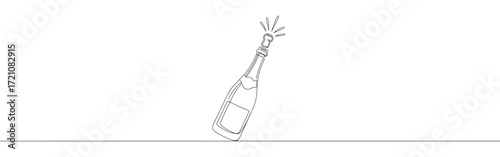 Champagne explosion continuous one line drawing. Design for New Year, Christmas, celebration, festival.