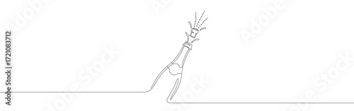 Champagne explosion continuous one line drawing. Design for New Year, Christmas, celebration, festival.
