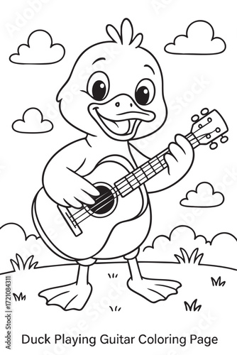 Duck Playing Guitar Coloring Page