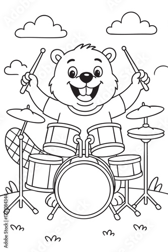 Beaver Playing Drum Set Coloring Page