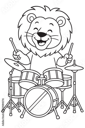 Lion Playing Drum Set Coloring Page