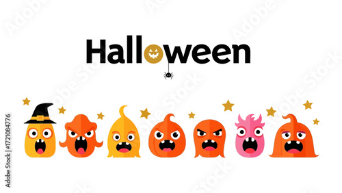 Spooky Halloween Characters: A vibrant assortment of whimsical Halloween characters, each with its unique spooky persona, come together to create a festive and cheerful atmosphere.