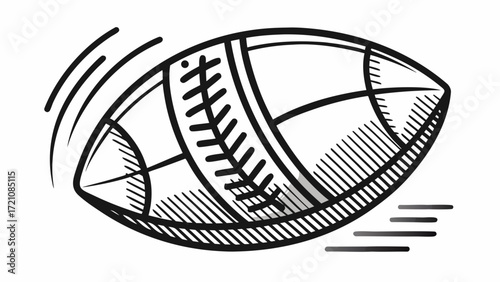 Minimalist line drawing of an American football, clean black outline, simple sporty design, capturing athletic energy and dynamic movement, perfect for posters, sports branding, or modern graphic comp
