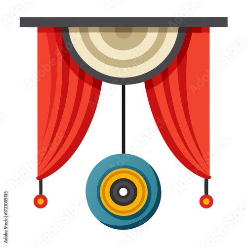 Theater curtain with pulley mechanism in flat design style  
