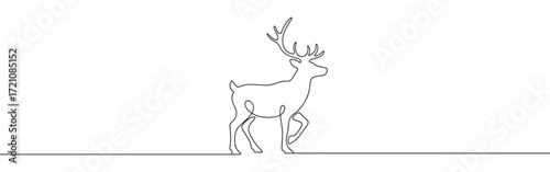 Deer line art. Reindeer continuous one line drawing.