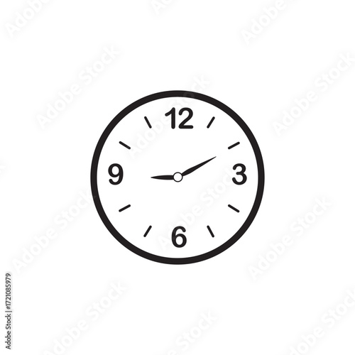 Black and white wall clock icons, vector illustration of analog timepieces, modern round clock designs, isolated watch face set for decor