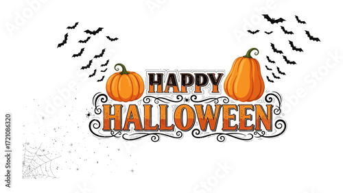 Festive Halloween Illustration: A spirited Halloween graphic featuring a grinning jack-o'-lantern, playful bats, and festive typography. Embodying the spirit of October.