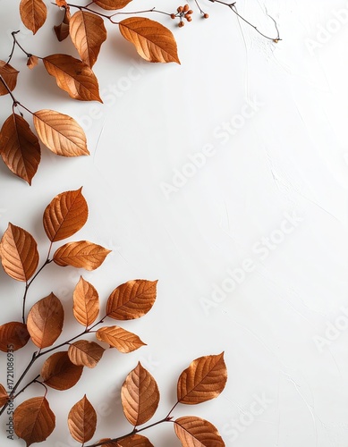 Dried autumn leaves on white background