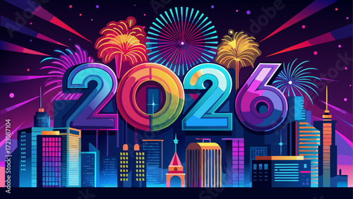 New year celebration with fireworks above