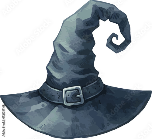 Vector watercolor painted illustration of a halloween witch hat
