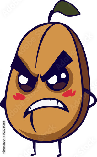Expressive Angry Coffee Bean Cartoon Vector – Unique Kawaii Mascot for Cafe Branding and Merchandise